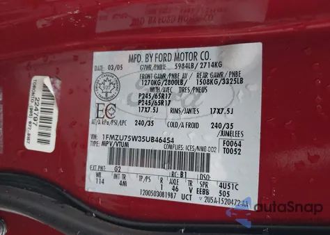 2005 Ford Explorer Limited z USA, uszkodzony, nr VIN 1FMZU75W35UB46454